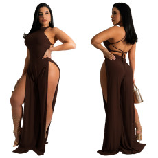 Sleeveless Lace Up Sexy Backless Slit Jumpsuit YF-K10093