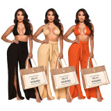 Sexy Solid Color Halter Top And Pants Two Piece Sets YF-K10105