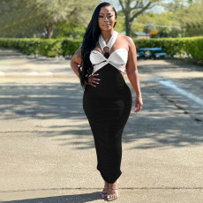 Slim Contrast Ruched Maxi Dress YF-K10133