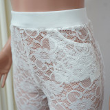 Solid Color Lace Shirt Two Piece Pants Set With Belt YF-K10076