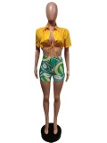 Sexy Crop Top+Printed Shorts 2 Piece Sets MEM-88443