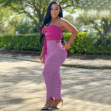 Slim Contrast Ruched Maxi Dress YF-K10133