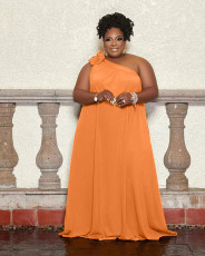 Plus Size Solid One Shoulder Sleeveless Loose Maxi Dress WAF-77465