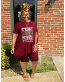 Plus Size Letter Print Top And Shorts 2 Piece Sets WAF-7416231