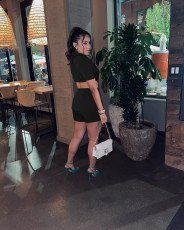 Solid Notched Collar Hollow Out 2 Piece Shorts Sets MOF-6699