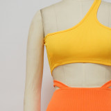 Contrast One Shoulder Top And Midi Skirt 2 Piece Sets YF-K10129