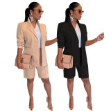 Solid Long Sleeve Blazer Coat+Shorts 2 Piece Sets SFY-MM205
