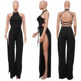 Sleeveless Lace Up Sexy Backless Slit Jumpsuit YF-K10093
