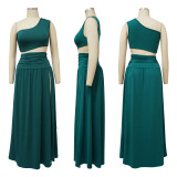 Solid Color Sexy One Shoulder Sleeveless Slit Skirts Suit (Without Belt) YF-K10165