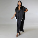 Solid Color Sexy Shawl Blouse Button-Up Shirt YF-K10153