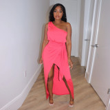 Solid Color Sloping Shoulder Slim Fit Irregular Dress YF-K10138