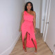 Solid Color Sloping Shoulder Slim Fit Irregular Dress YF-K10138