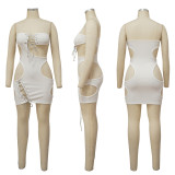 Solid Color Tube Top Sexy Nightclub Hollow Tie Up Mini Dress YF-K10082