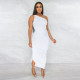 Sexy Solid Color Sloping Shoulder Ruched Slim Dress YF-K10139