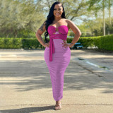 Slim Contrast Ruched Maxi Dress YF-K10133