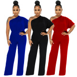 Solid One Shoulder Short Sleeve Jumpsuit YF-10137