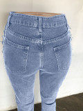 Plus Size Denim Ripped Hole Lace-Up Jeans Pants LX-5522