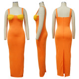 Contrast Colot Strap Split Maxi Dresses YF-10135