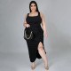 Plus Size Solid Sleeveless Ruched Split Slim Maxi Dress NNWF-7553
