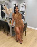 Lace Sleeveless See Through Ruffle Maxi Dress YF-K10118
