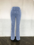 Plus Size Denim Ripped Hole Lace-Up Jeans Pants LX-5522