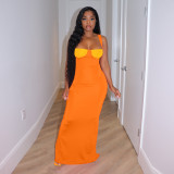 Contrast Colot Strap Split Maxi Dresses YF-10135