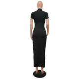 Solid Color Casual Short Sleeve Maxi Dress YF-K9200