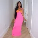 Contrast Colot Strap Split Maxi Dresses YF-10135