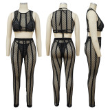 Sexy Hot Diamond Bikini And See Through Short Sleeve Pants Set YF-K10088