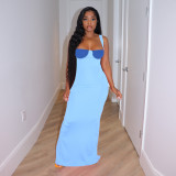Contrast Colot Strap Split Maxi Dresses YF-10135