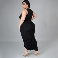 Plus Size Solid Sleeveless Ruched Split Slim Maxi Dress NNWF-7553