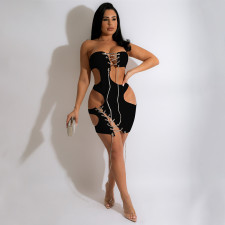 Sexy Lace-Up Strapless Night Club Mini Dress YF-10082