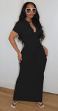Solid Color Casual Short Sleeve Maxi Dress YF-K9200