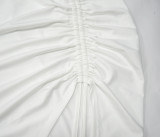 Solid One Shoulder Smocked Skirts Two Piece Sets YF-K10066