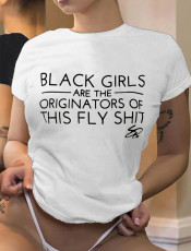 White Letter Print O Neck Short Sleeve T-Shirt SXF-20507