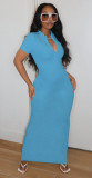 Solid Color Casual Short Sleeve Maxi Dress YF-K9200