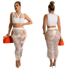 Sexy Sleeveless Top Lace See Through Skirts 2 Piece Sets With Panties YF-K10117