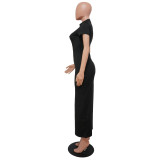 Solid Color Casual Short Sleeve Maxi Dress YF-K9200