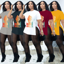 Plus Size Queen Letter Print T Shirt+Mesh Pants 2 Piece Sets BDF-7001