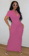 Solid Color Casual Short Sleeve Maxi Dress YF-K9200