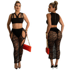 Sexy Sleeveless Top Lace See Through Skirts 2 Piece Sets With Panties YF-K10117