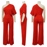 Solid One Shoulder Short Sleeve Jumpsuit YF-10137