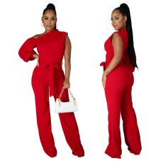 Fashion Single Sleeve Solid Color Wide Leg Jumpsuit YF-K10113