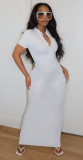 Solid Color Casual Short Sleeve Maxi Dress YF-K9200