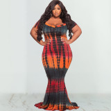 Plus Size Tie Dye Print Short Sleeve Maxi Dress OSIF-22290