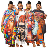 Plus Size Printed Short Sleeve Loose Maxi Dress XMY-9366