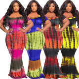 Plus Size Tie Dye Print Short Sleeve Maxi Dress OSIF-22290