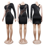 Plus Size Hot Drilling Mesh One Shoulder Night Club Dress NY-2443