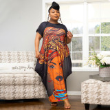 Plus Size Printed Short Sleeve Loose Maxi Dress XMY-9366