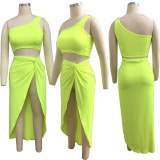 Solid One Shoulder Top And Skirt 2 Piece Sets YF-9268